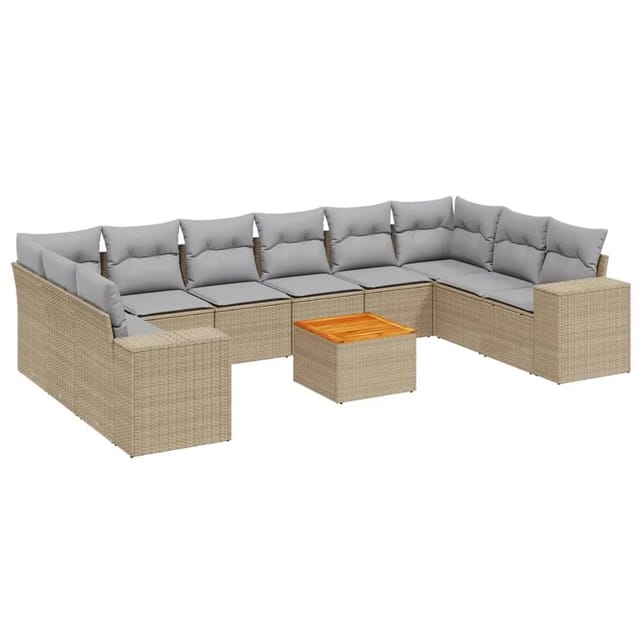 vidaXL 11-Tlg Garten-Sofagarnitur mit Kissen Beige Poly Rattan 3225618