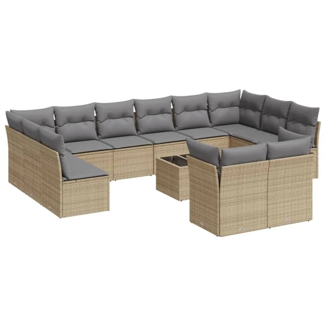 vidaXL 13-Tlg Garten-Sofagarnitur mit Kissen Beige Poly Rattan 3250278