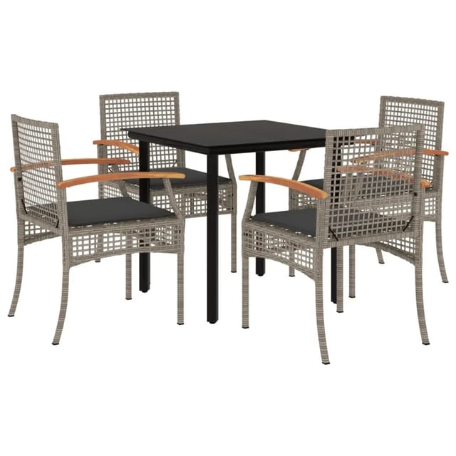 vidaXL 5-Tlg Garten-Essgruppe mit Kissen Grau Poly Rattan 3213618