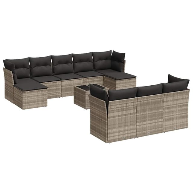 vidaXL 11-Tlg Garten-Sofagarnitur mit Kissen Hellgrau Poly Rattan 3250181