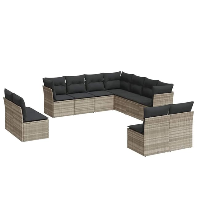 vidaXL 11-Tlg Garten-Sofagarnitur mit Kissen Hellgrau Poly Rattan 3217822