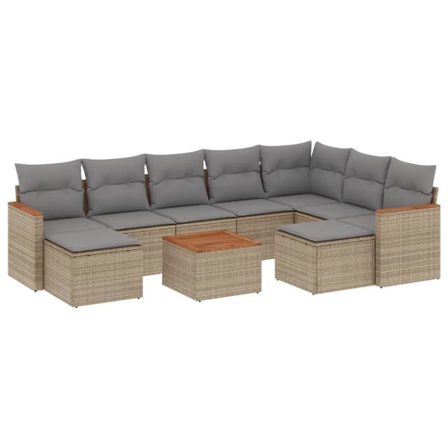 vidaXL 10-Tlg Garten-Sofagarnitur mit Kissen Beige Poly Rattan 3226549