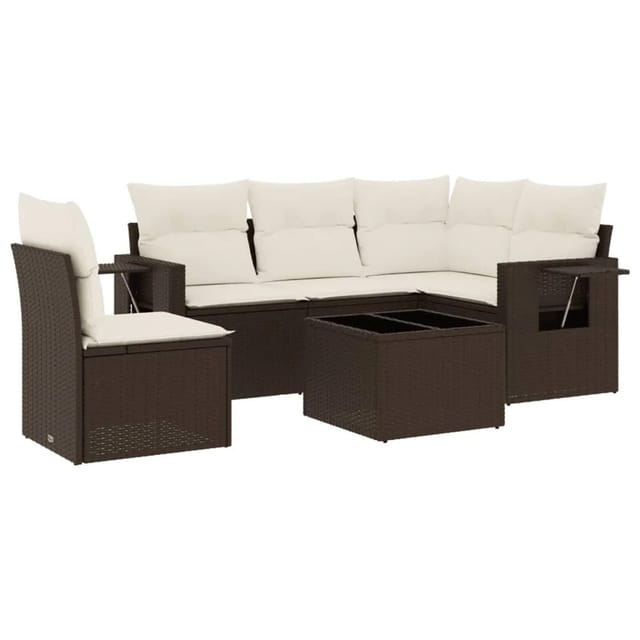 vidaXL 6-Tlg Garten-Sofagarnitur mit Kissen Braun Poly Rattan 3220182