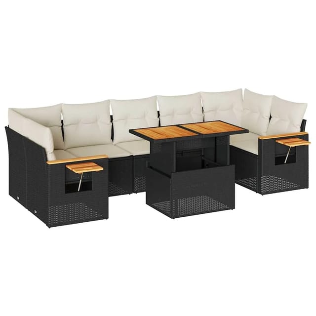 vidaXL 8-Tlg Garten-Sofagarnitur mit Kissen Schwarz Poly Rattan 3327570