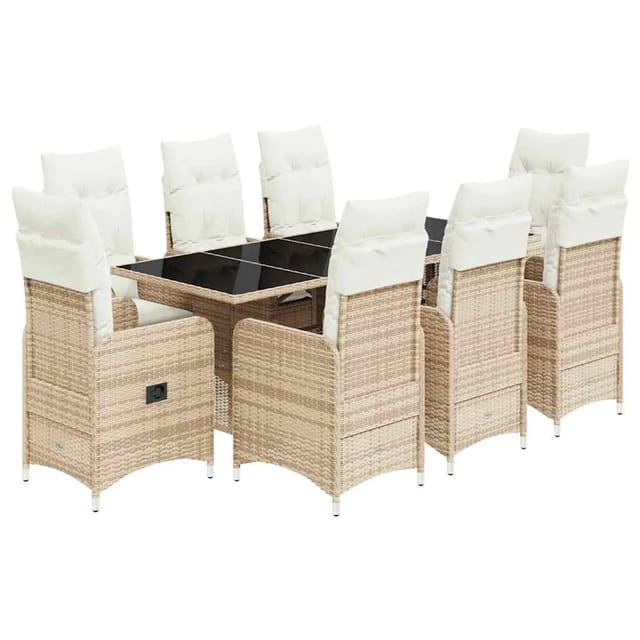 vidaXL 9-Tlg Garten-Bistro-Set mit Kissen Beige Poly Rattan 3277105