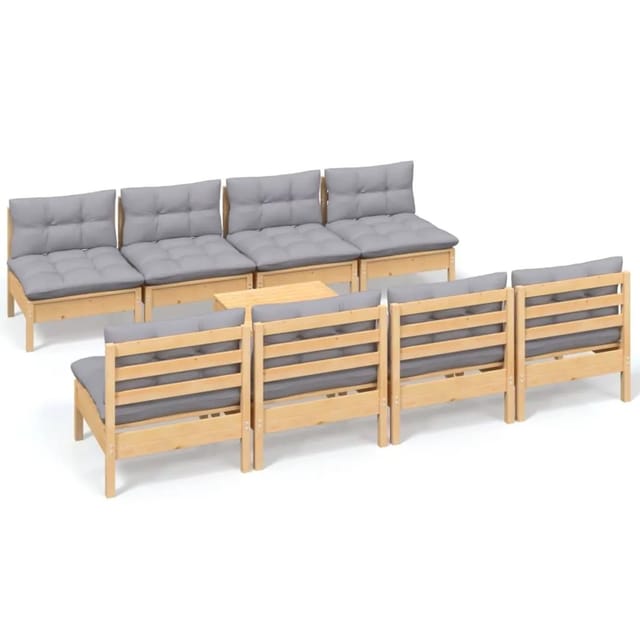vidaXL 9-Tlg Garten-Lounge-Set mit Grauen Kissen Kiefer Massivholz 3096141