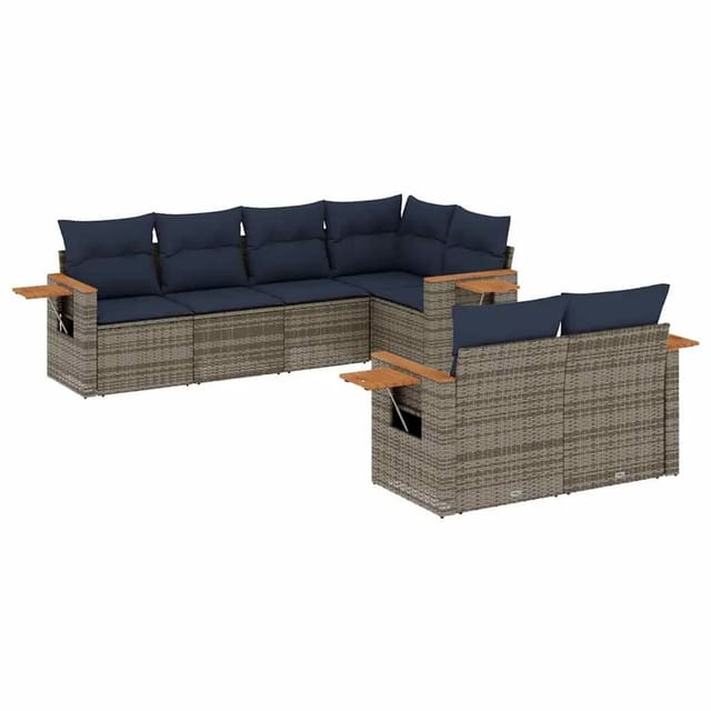 vidaXL 7-Tlg Garten-Sofagarnitur mit Kissen Grau Poly Rattan 3226985