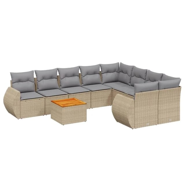 vidaXL 9-Tlg Garten-Sofagarnitur mit Kissen Beige Poly Rattan 3257263