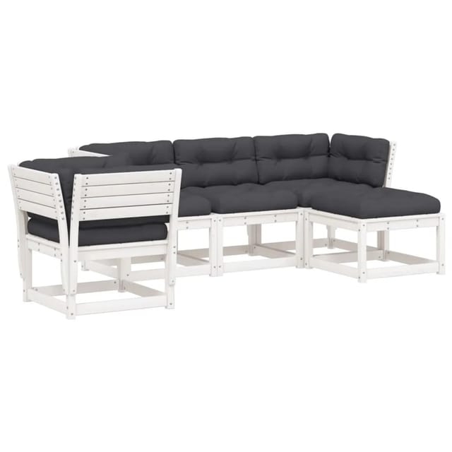 vidaXL 5-Tlg Garten-Lounge-Set mit Kissen Weiß Massivholz Kiefer 3216921