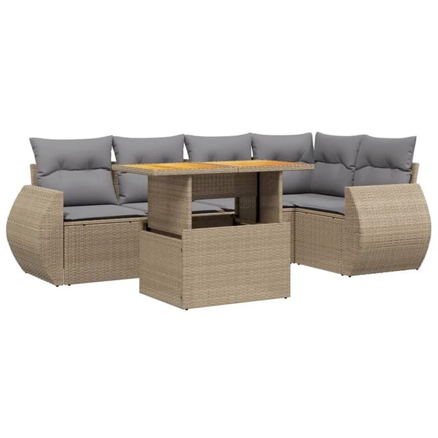 vidaXL 6-Tlg Garten-Sofagarnitur mit Kissen Beige Poly Rattan 3272186