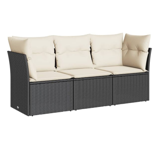 vidaXL 3-Tlg Garten-Sofagarnitur mit Kissen Schwarz Poly Rattan 3249045