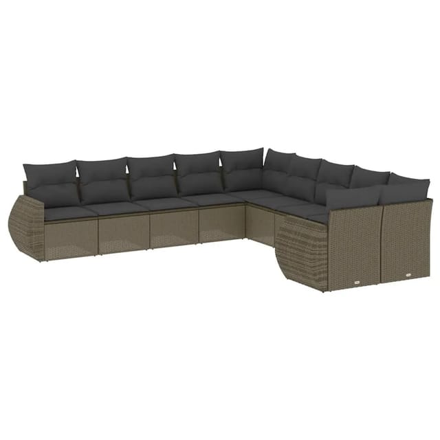 vidaXL 10-Tlg Garten-Sofagarnitur mit Kissen Hellgrau Poly Rattan 3254249