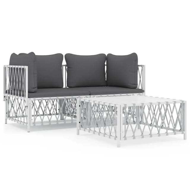 vidaXL 3-Tlg Garten-Lounge-Set mit Kissen Weiß Stahl 3186814