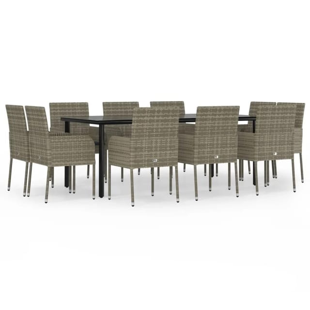 vidaXL 11-Tlg Garten-Essgruppe mit Kissen Schwarz Grau Poly Rattan 3185166