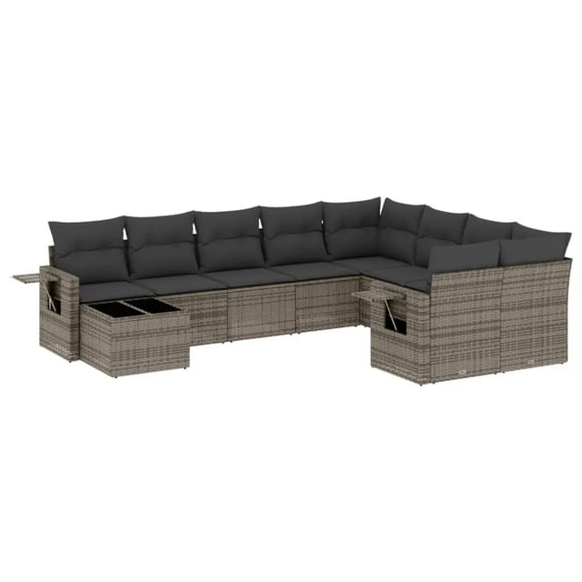 vidaXL 10-Tlg Garten-Sofagarnitur mit Kissen Grau Poly Rattan 3220659