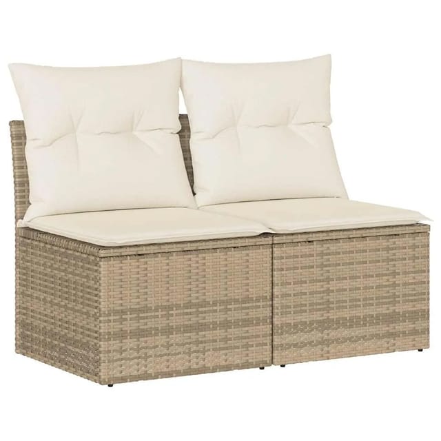 vidaXL 2-Tlg Garten-Sofagarnitur mit Kissen Beige Poly Rattan Akazie 3325244