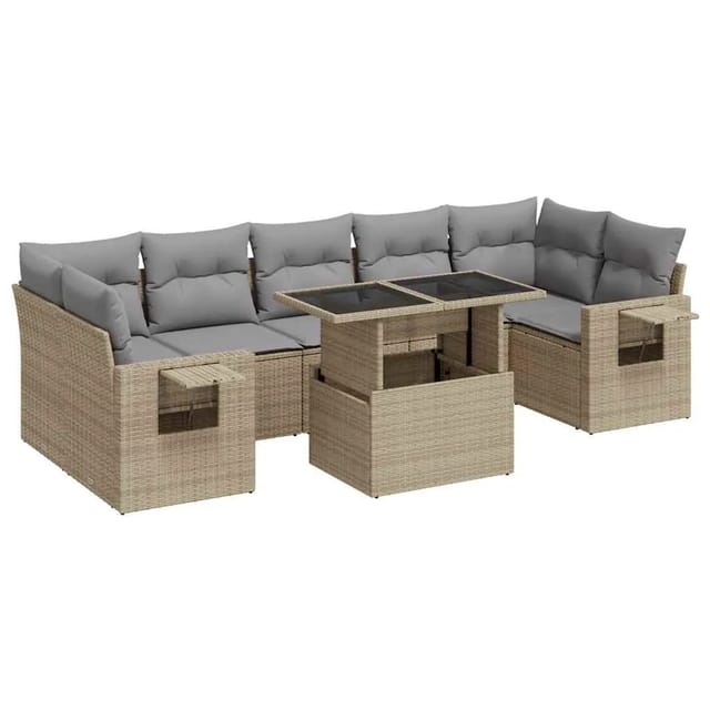 vidaXL 8-Tlg Garten-Sofagarnitur mit Kissen Beige Poly Rattan 3326440
