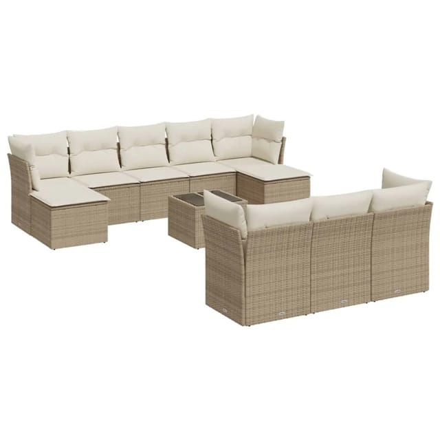 vidaXL 11-Tlg Garten-Sofagarnitur mit Kissen Beige Poly Rattan 3250177