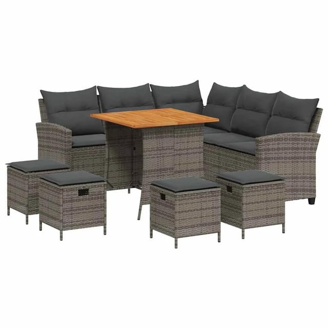 vidaXL 6-Tlg Garten-Sofagarnitur mit Kissen L-Form Grau Poly Rattan 3213541