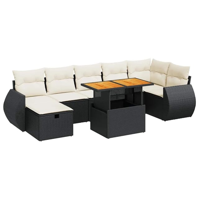 vidaXL 5Tlg Garten-Sofagarnitur mit Kissen Schwarz Poly Rattan Akazie 3328064