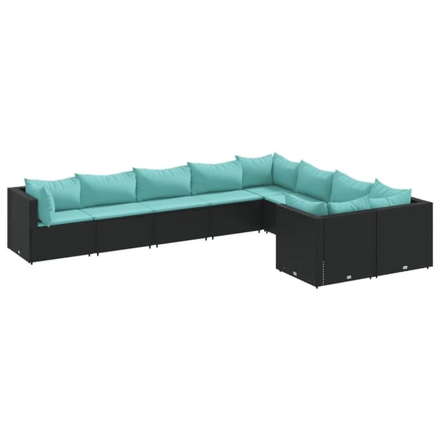vidaXL 9-Tlg Garten-Sofagarnitur mit Kissen Schwarz Poly Rattan 3308316