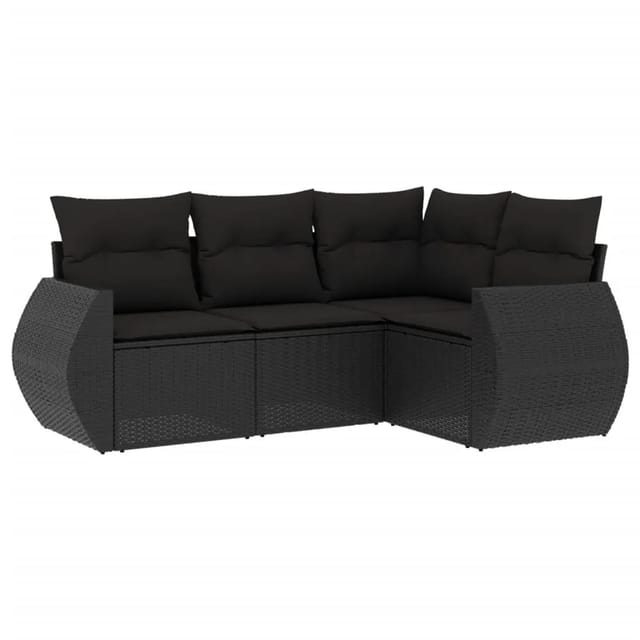 vidaXL 4-Tlg Garten-Sofagarnitur mit Kissen Schwarz Poly Rattan 3221304