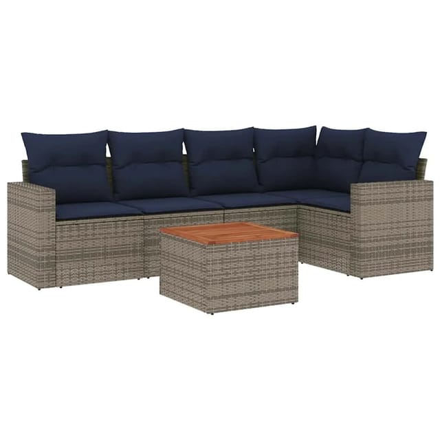 vidaXL 6-Tlg Garten-Sofagarnitur mit Kissen Grau Poly Rattan 3256446