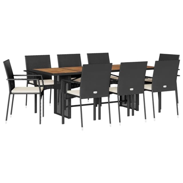 vidaXL 9-Tlg Garten-Essgruppe mit Kissen Schwarz Poly Rattan 3213503