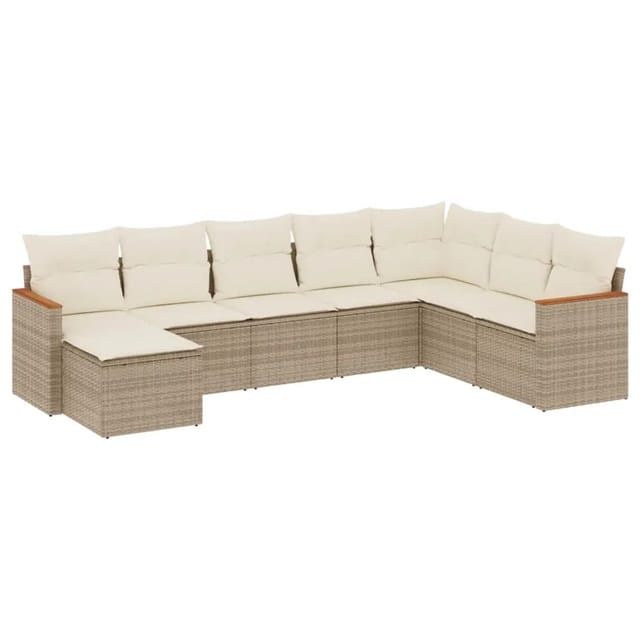 vidaXL 8-Tlg Garten-Sofagarnitur mit Kissen Beige Poly Rattan 3226247