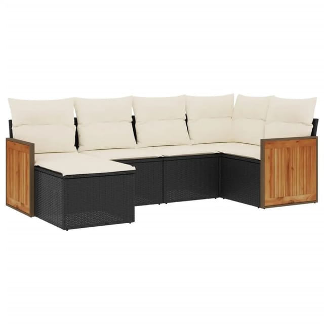 vidaXL 6-Tlg Garten-Sofagarnitur mit Kissen Schwarz Poly Rattan 3227855