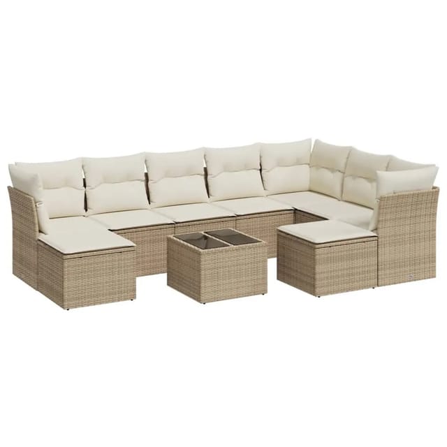 vidaXL 10-Tlg Garten-Sofagarnitur mit Kissen Beige Poly Rattan 3218578