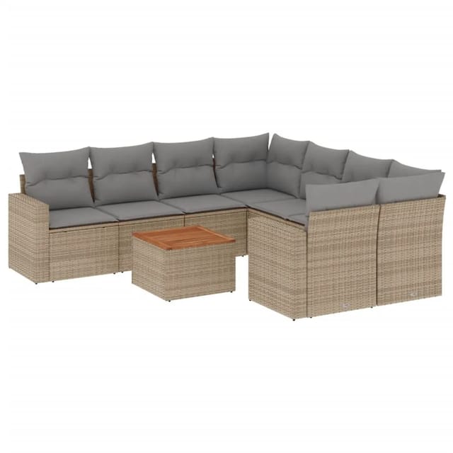 vidaXL 9-Tlg Garten-Sofagarnitur mit Kissen Beige Poly Rattan 3256381