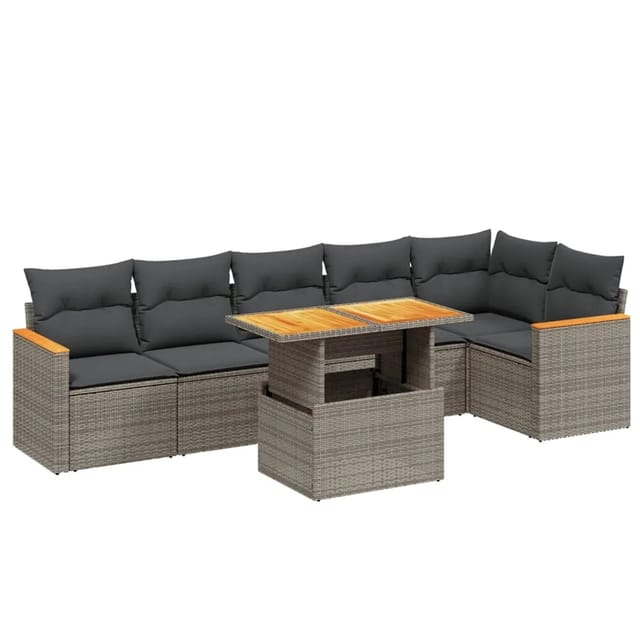 vidaXL 7-Tlg Garten-Sofagarnitur mit Kissen Grau Poly Rattan 3273090