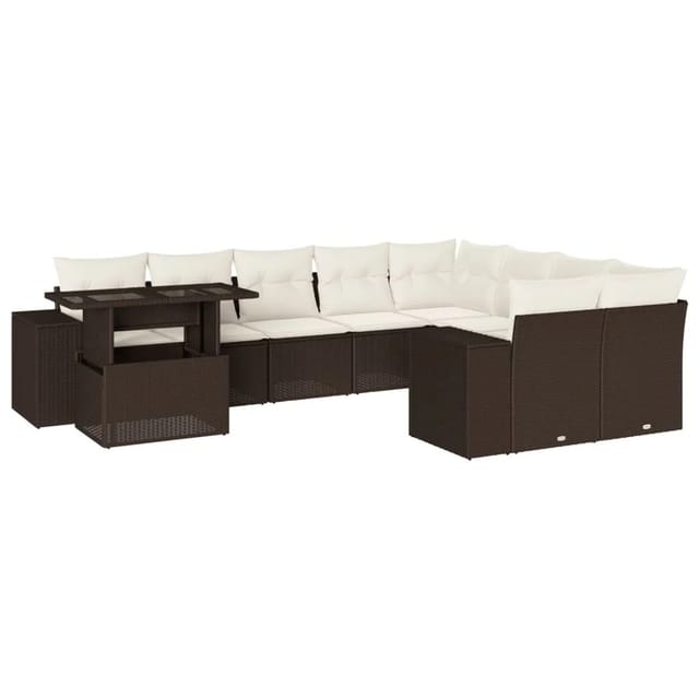 vidaXL 10-Tlg Garten-Sofagarnitur mit Kissen Braun Poly Rattan 3269403