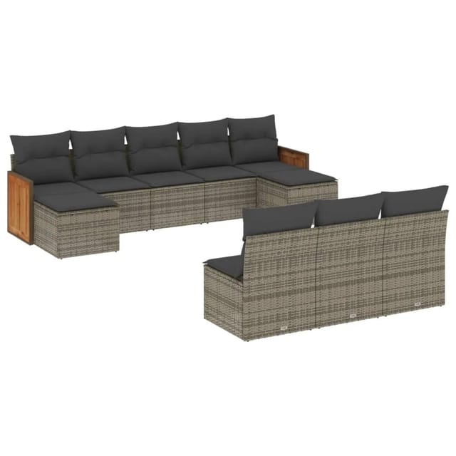 vidaXL 10-Tlg Garten-Sofagarnitur mit Kissen Grau Poly Rattan 3228069