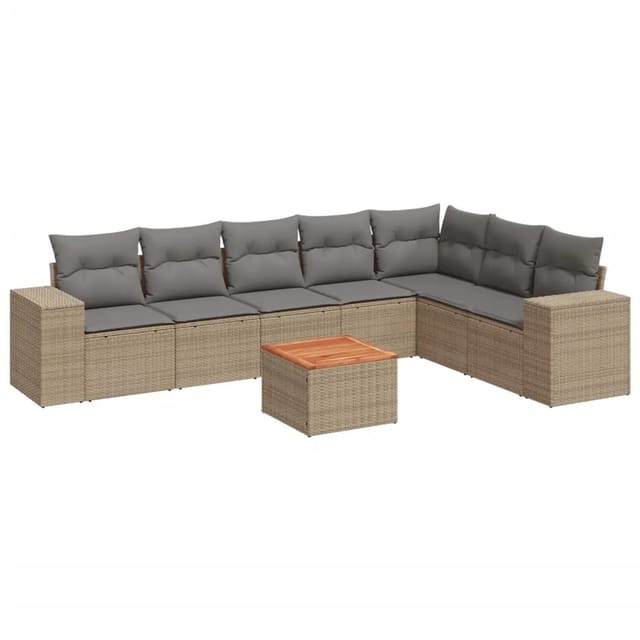 vidaXL 8-Tlg Garten-Sofagarnitur mit Kissen Beige Poly Rattan 3225478