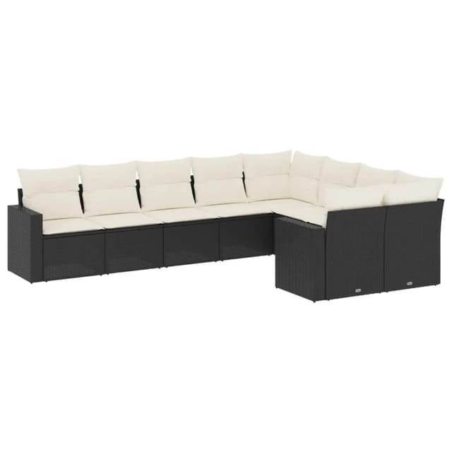 vidaXL 9-Tlg Garten-Sofagarnitur mit Kissen Schwarz Poly Rattan 3219426