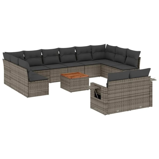 vidaXL 13-Tlg Garten-Sofagarnitur mit Kissen Grau Poly Rattan 3257131