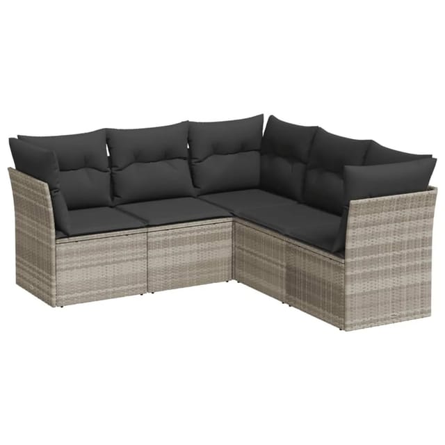 vidaXL 5-Tlg Garten-Sofagarnitur mit Kissen Hellgrau Poly Rattan 3217622