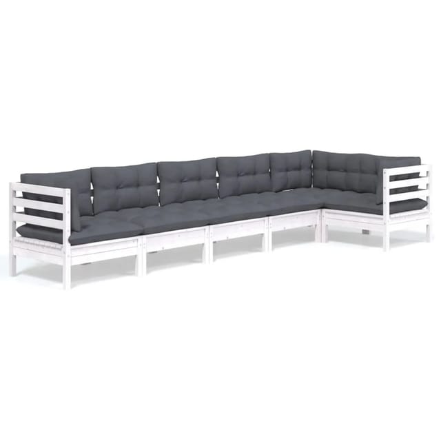 vidaXL 6-Tlg Garten-Lounge-Set mit Kissen Weiß Kiefernholz 3096395