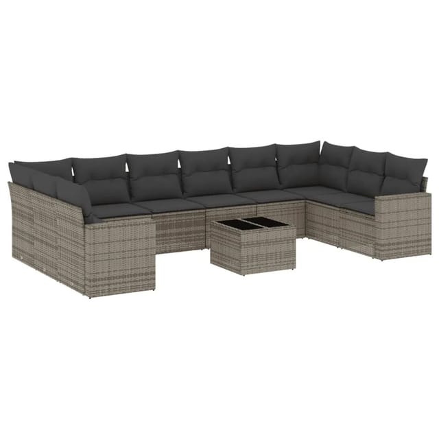 vidaXL 11-Tlg Garten-Sofagarnitur mit Kissen Grau Poly Rattan 3219470