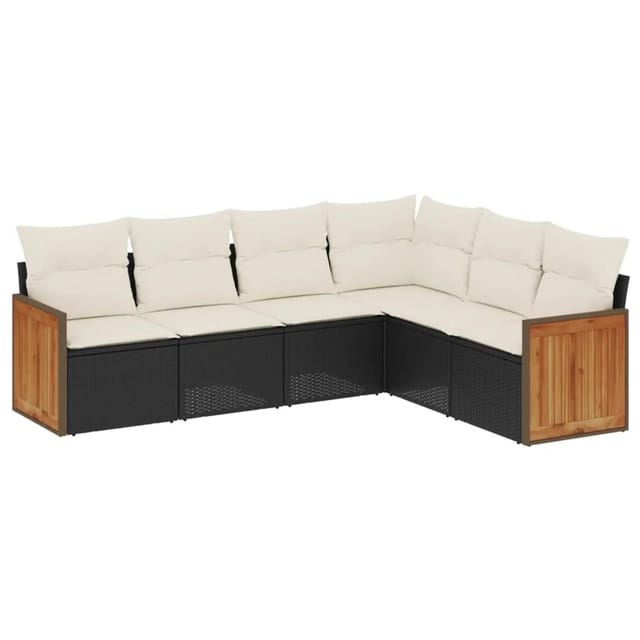 vidaXL 6-Tlg Garten-Sofagarnitur mit Kissen Schwarz Poly Rattan 3227680