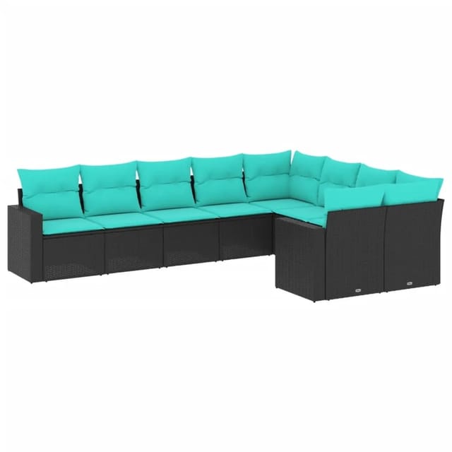 vidaXL 9-Tlg Garten-Sofagarnitur mit Kissen Schwarz Poly Rattan 3219427