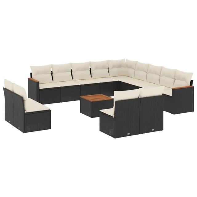 vidaXL 14-Tlg Garten-Sofagarnitur mit Kissen Schwarz Poly Rattan 3226490