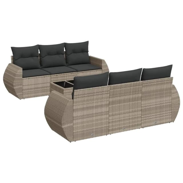 vidaXL 7-Tlg Garten-Sofagarnitur mit Kissen Hellgrau Poly Rattan 3221111