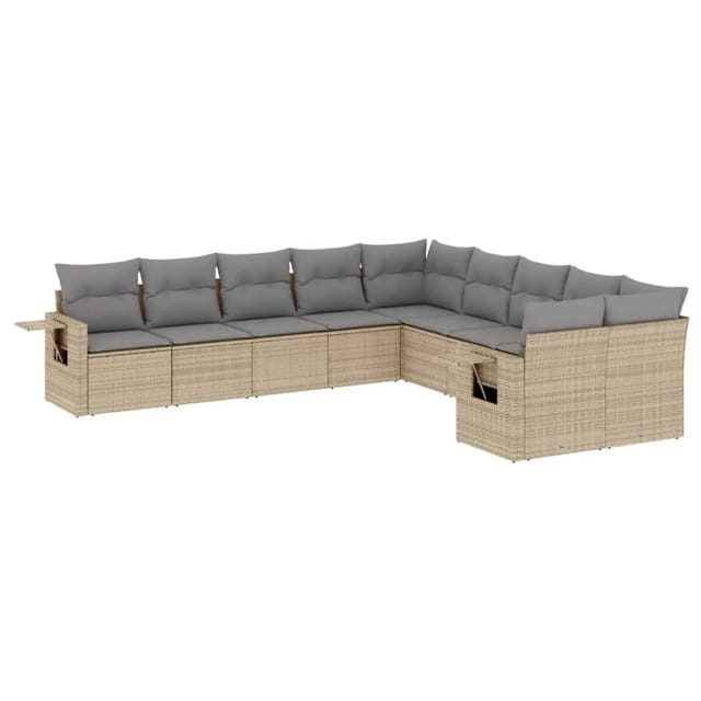 vidaXL 10-Tlg Garten-Sofagarnitur mit Kissen Beige Poly Rattan 3220708