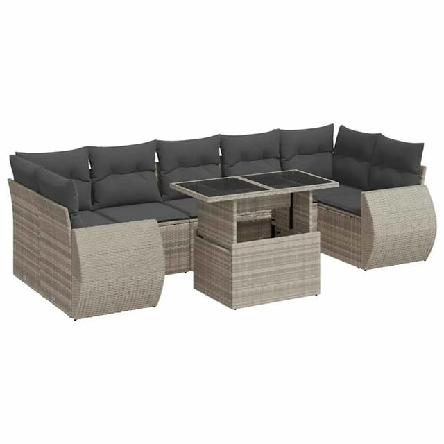 vidaXL 8-Tlg Garten-Sofagarnitur mit Kissen Hellgrau Poly Rattan 3326603