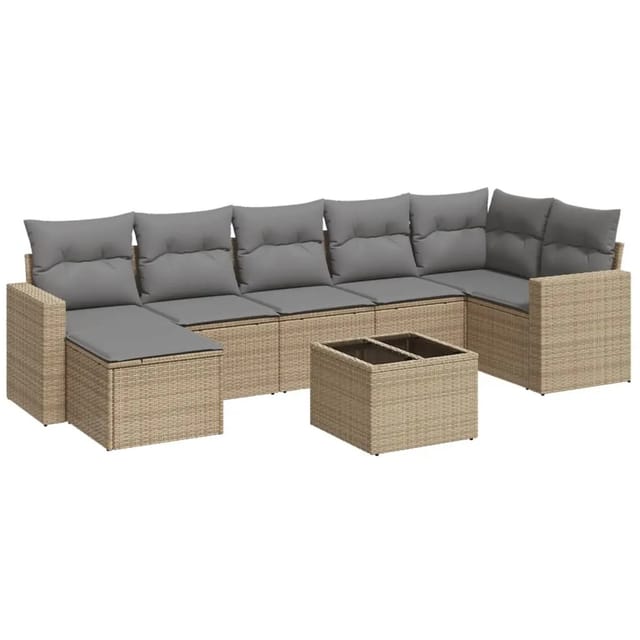 vidaXL 8-Tlg Garten-Sofagarnitur mit Kissen Beige Poly Rattan 3219279