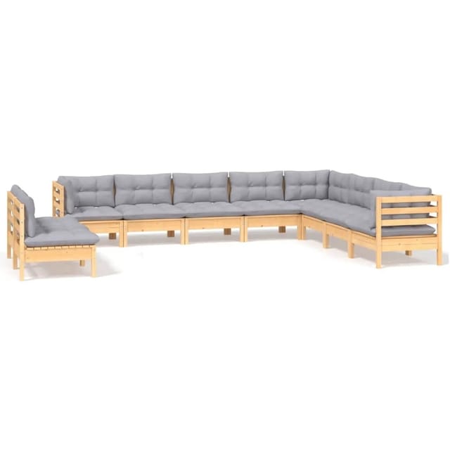 vidaXL 10-Tlg Garten-Lounge-Set mit Grauen Kissen Massivholz Kiefer 3096838