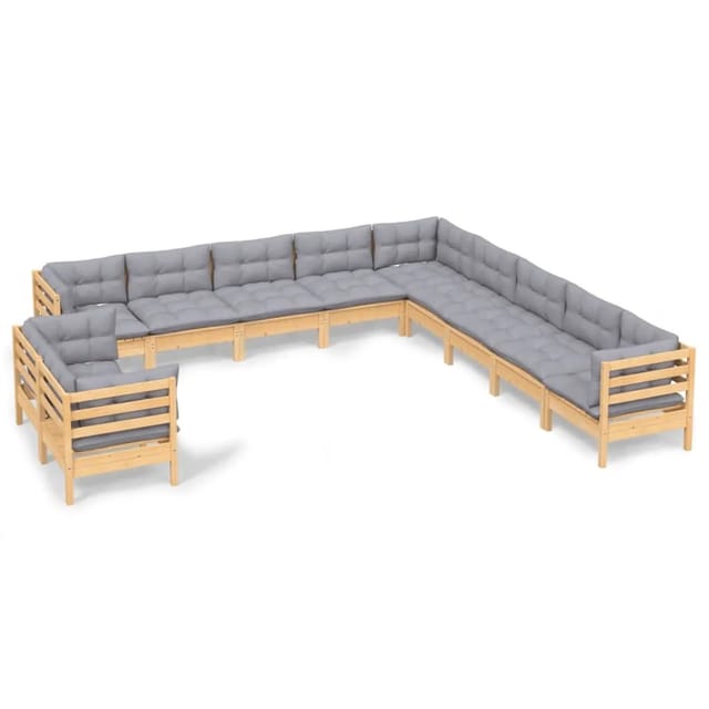 vidaXL 11-Tlg Garten-Lounge-Set mit Grauen Kissen Massivholz Kiefer 3096922
